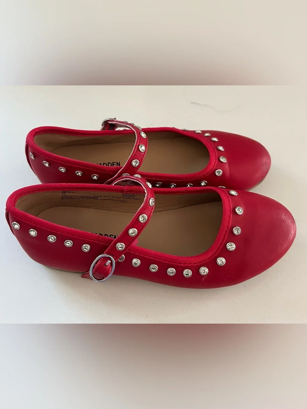Red Studded Mary Jane Flats by Steve Madden